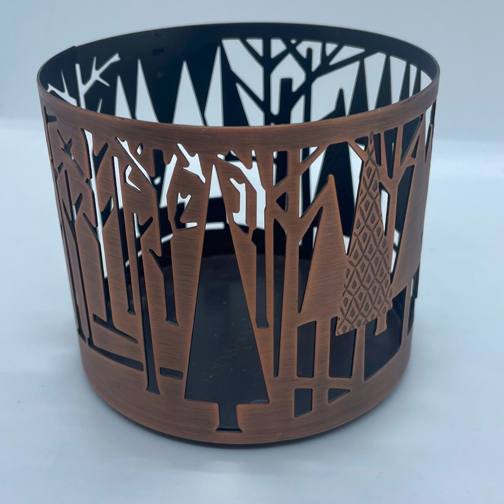 Bath & Body Works Brass Metal 3-Wick Candle Holder Sleeve Christmas Trees